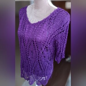 Deli Collection ~Crochet Top | Purple Boho Blouse| Large
